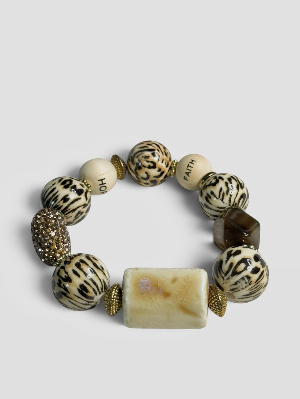 Beige Animal Print Handcrafted Glam Statement Stretch Bracelet